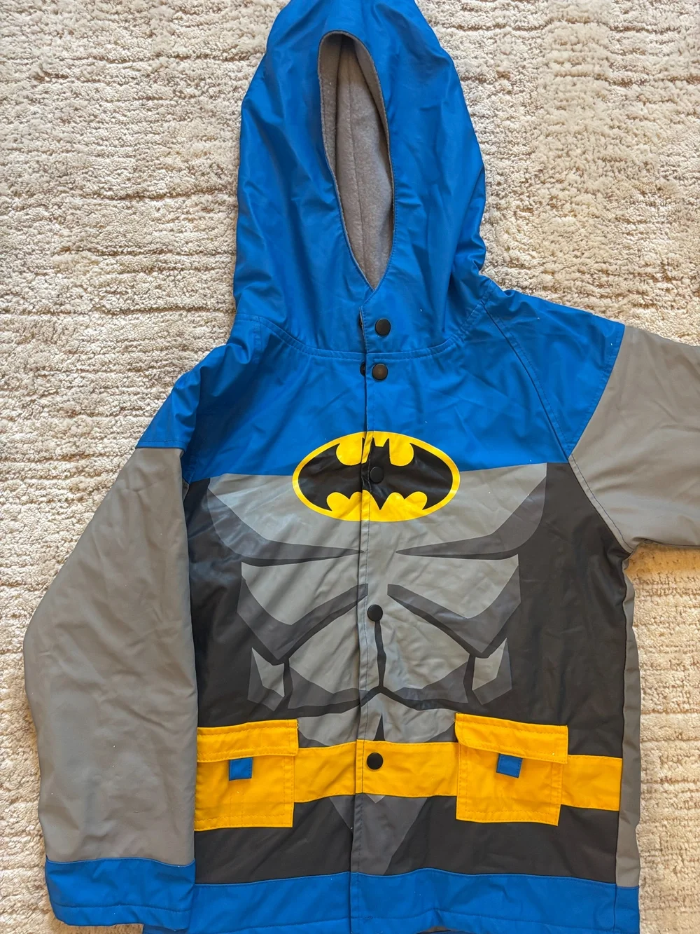 Western Chief Batman Rain Jacket Hooded Boys Size 7 Blue Gray